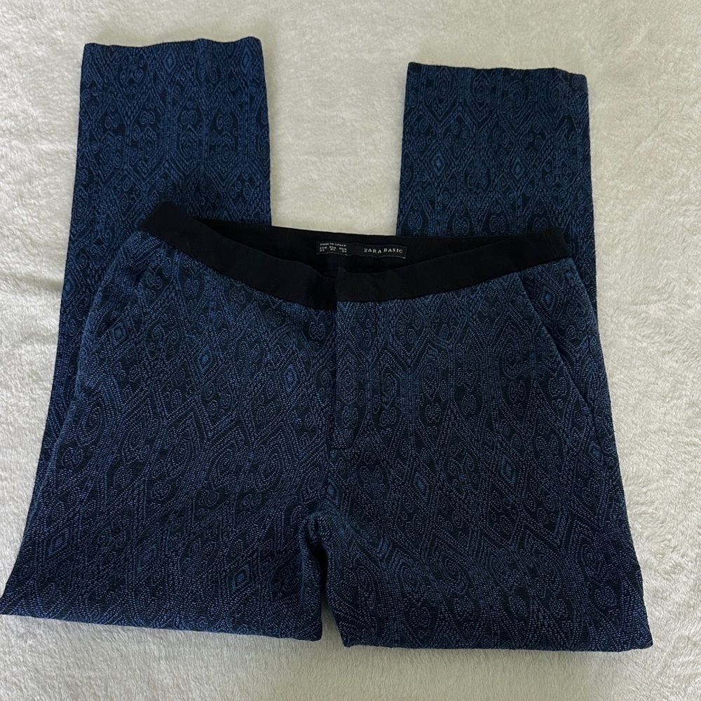 Zara Basic Black and Blue Patterned Trousers